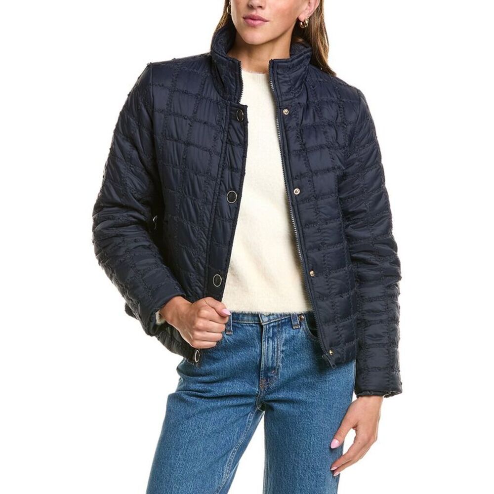 Cece Womens  Stand Collar Short Quilted Jacket, Blue